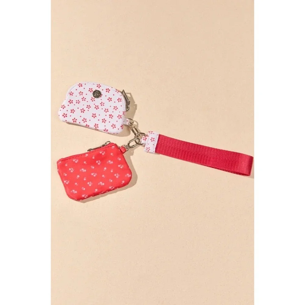 Altar'd State Red White Floral Double Pouch Wristlet Keychain Coin Purse